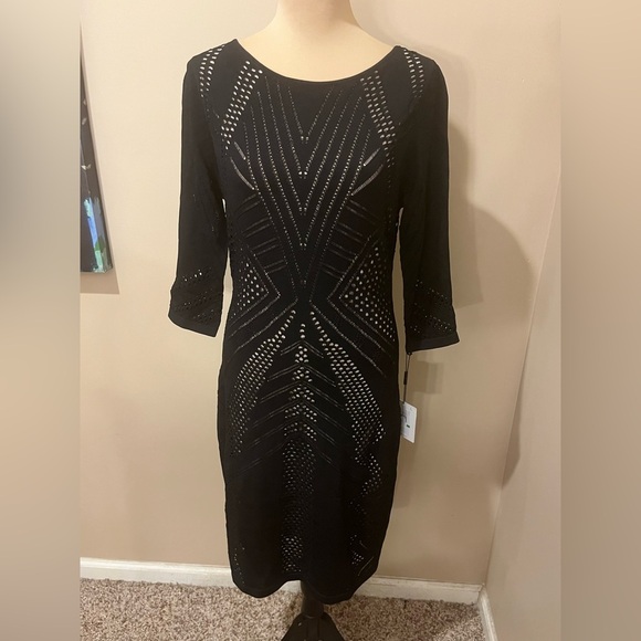 Calvin Klein Black Laser Cut Geometric Design Bodycon Dress, size Large - Picture 2 of 9